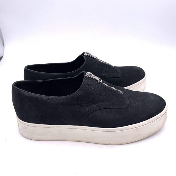 Vince Shoes - Vince Women's Warner Platform Zip Up Slip on Sneakers Black Leather Size 8M